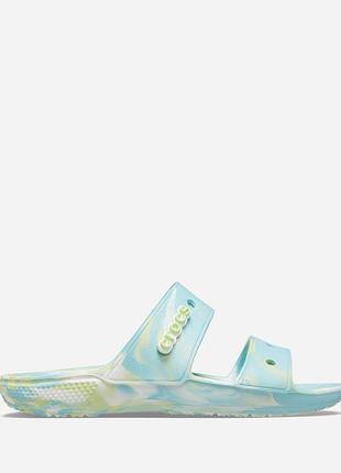 Шльопанці жіночі crocs classic marbled pure water/multi