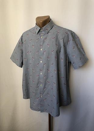 Теніска блакитна фламінго сорочка гавайська пляжня теніска літня з принтом сіро-блакитна m&amp;s