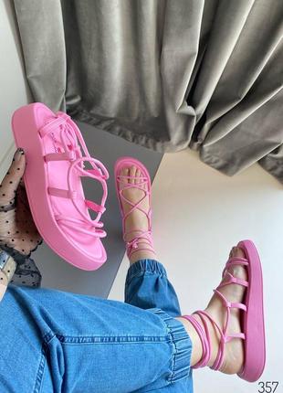 Босоножки сандалии на завязках розовые2 фото