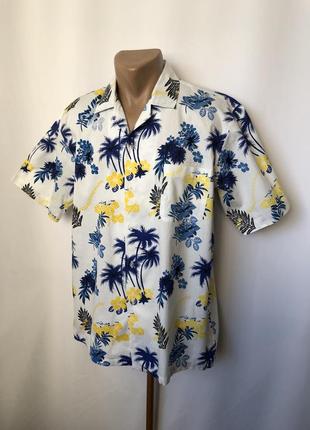 Гавайка «синие пальмы и желтый гибискус»1 фото
