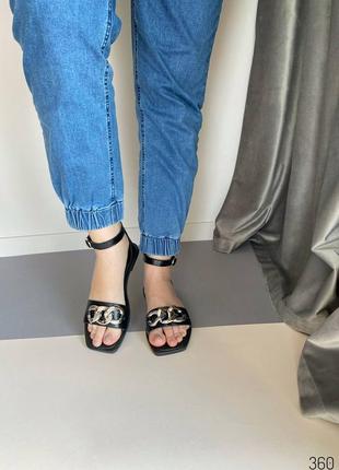 Босоножки сандалии с цепочкой натуральная кожа чёрные женские5 фото