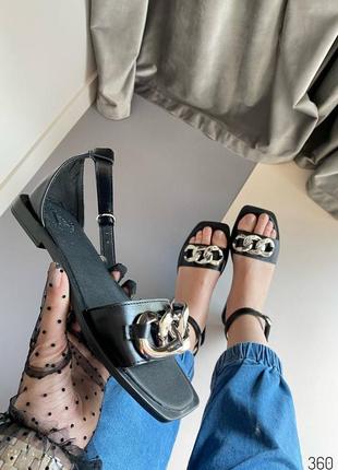 Босоножки сандалии с цепочкой натуральная кожа чёрные женские8 фото