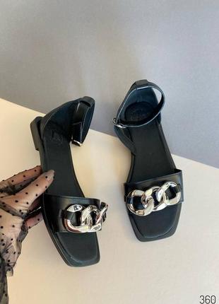 Босоножки сандалии с цепочкой натуральная кожа чёрные женские6 фото