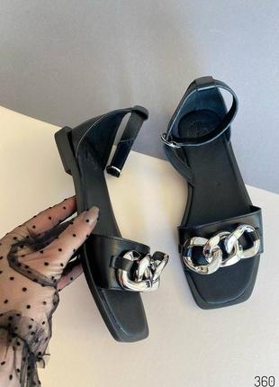 Босоножки сандалии с цепочкой натуральная кожа чёрные женские7 фото
