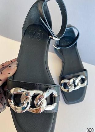 Босоножки сандалии с цепочкой натуральная кожа чёрные женские3 фото