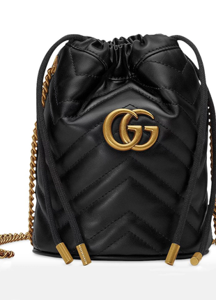 Жіноча шкіряна сумка gucci gg marmont mini quilted leather bucket bag, black