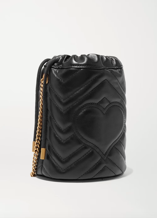 Жіноча шкіряна сумка gucci gg marmont mini quilted leather bucket bag, black3 фото