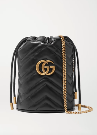 Жіноча шкіряна сумка gucci gg marmont mini quilted leather bucket bag, black2 фото