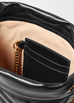 Жіноча шкіряна сумка gucci gg marmont mini quilted leather bucket bag, black4 фото