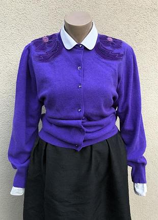 Винтаж,ангора,шерсть,фиолетовый кардиган,аппликация,вышивка бисер,cagi