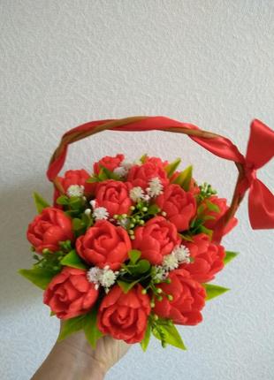 Червоні мильні тюльпани, квіти з мила ручної роботи2 фото