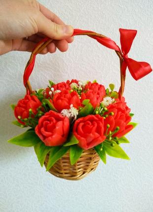 Червоні мильні тюльпани, квіти з мила ручної роботи