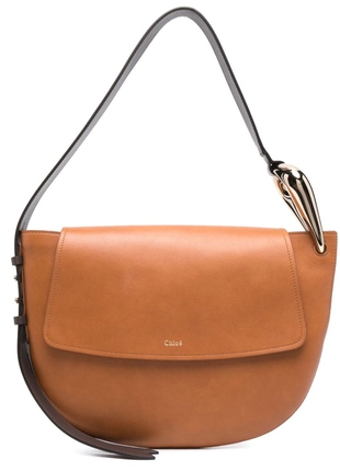 Шкіряна жіноча сумка chloé kiss leather shoulder bag, arizona brown