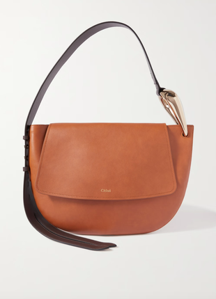 Шкіряна жіноча сумка chloé kiss leather shoulder bag, arizona brown2 фото