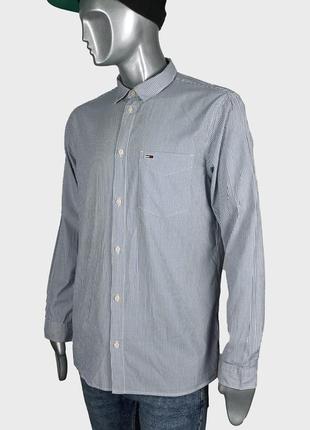 Tommy hilfiger белая мужская рубашка в синюю полоску (оригинал) 100% хлопок