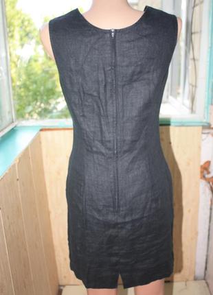 Стильное чёрное льняное платье с вышивкой на груди4 фото