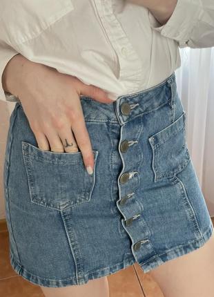 Юбка джинсова міні спідниця з гудзиками6 фото