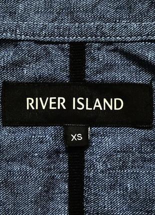 River island приталенная темно-синяя мужская рубашка короткий рукав (100% хлопок)8 фото