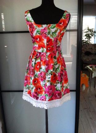 Платье летнее яркое сарафан с цветами итальянское кружево с карманами5 фото