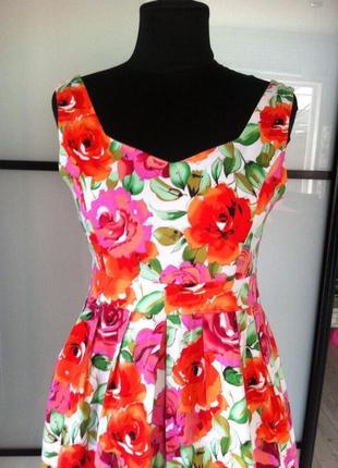 Платье летнее яркое сарафан с цветами итальянское кружево с карманами3 фото