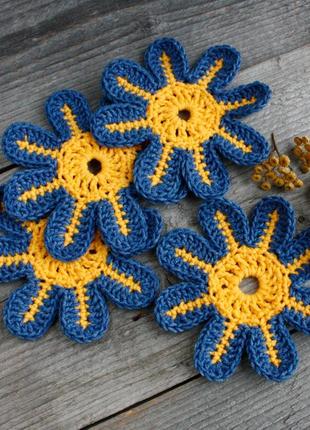 Синие желтые костеры подставки под кружки подставка под горячее в кантри стиле украинский сувенир4 фото