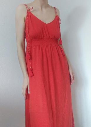 Червоне плаття сукня на бретелях promod плаття коттон плаття міді5 фото