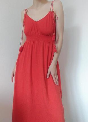 Червоне плаття сукня на бретелях promod плаття коттон плаття міді