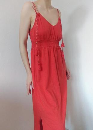 Червоне плаття сукня на бретелях promod плаття коттон плаття міді7 фото