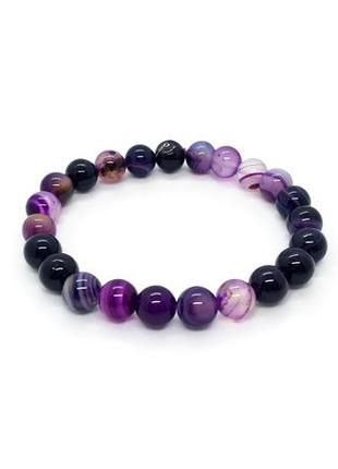 💜🐼 яскравий браслет натуральний камінь фіолетовий агат1 фото
