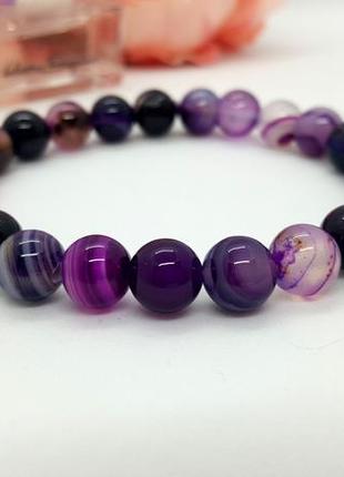 💜🐼 яскравий браслет натуральний камінь фіолетовий агат