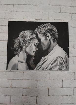 Картина "любов" 50х40 пара, почуття, романтика, ніжність, чорно-білий