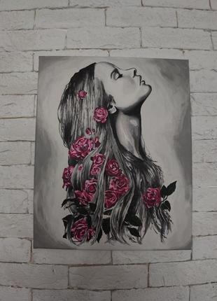 Картина "троянди" 40х50 дівчина, сюрреалізм