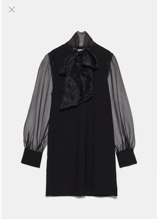 Zara чорна міні-сукня рукава з органзи2 фото