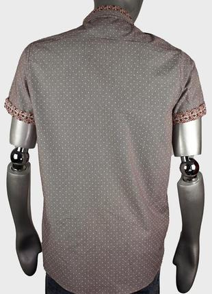 Brave soul бежевая мужская рубашка короткий рукав в горошек с оригинальным дизайном (100% хлопок)4 фото