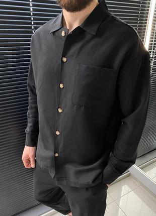 Мужская легкая хлопковая рубашка в чёрном цвете