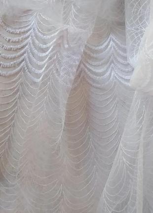 Біла тюль турецька на фатині штора гардина занавіска довга вишита4 фото