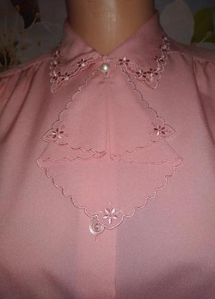 Винтажная  шелковая блуза в викторианском стиле нежно-розовая  с жабо м10 фото