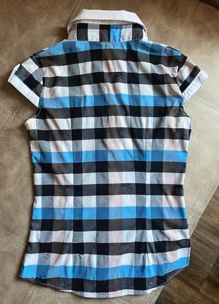 Женская рубашка в клетку с коротким рукавом 2