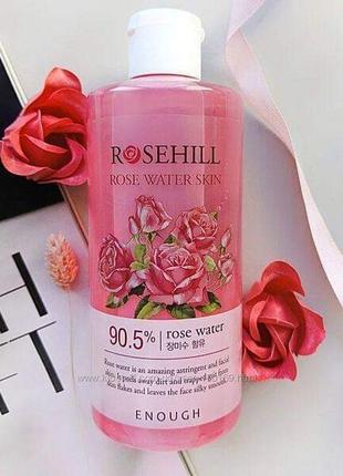 Зволожуючий тонер з гідролатом троянди enough rosehill-rose water skin