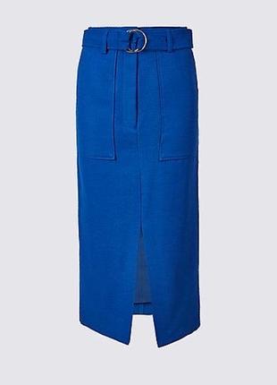 Синяя юбка миди строгая юбка карандаш1 фото