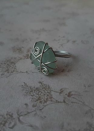 Кольцо hand made wire wrap морское стекло каблуч перстень изумруд проволка море сер бижут бохо этно