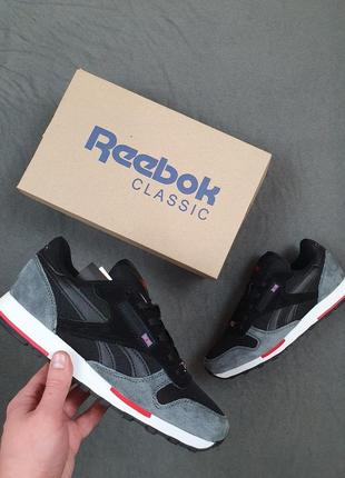 Кросівки чоловічі reebok classic чорні з сірим. взуття чоловіча чорна рібок класик весна літо осінь