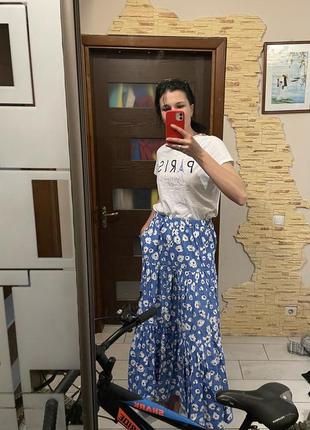 Ярусная юбка зара хлопковая zara макси maxi p. s/m с цветочным принтом9 фото