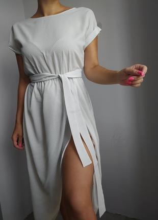 Платье миди женское, имитация запаха в горох2 фото