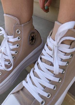 Converse chuck taylor move high beige новинка масивні бежеві кеди з рожевою підошвою конверс весна літо бежевые кеды на высокой розовой подошве10 фото