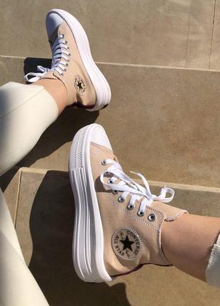 Converse chuck taylor move high beige новинка масивні бежеві кеди з рожевою підошвою конверс весна літо бежевые кеды на высокой розовой подошве