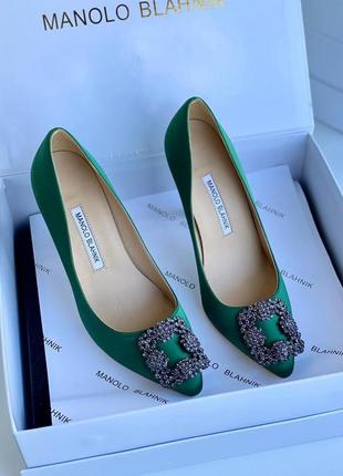 Туфлі жіночі зелені брендові в стилі manolo blahnik