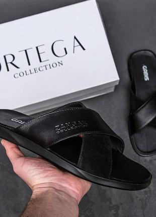 Мужские кожаные  летние шлепанцы zangak черные