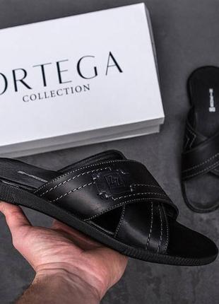 Мужские кожаные  летние шлепанцы ll black