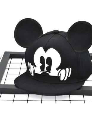 Детская кепка снепбек с ушками микки маус (mickey mouse) disney с прямым козырьком черная, унисекс1 фото